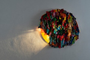 Power Of Cloth   48 X 48 X 6 Inches Wood, Fabric (discarded) And Light 2022-a